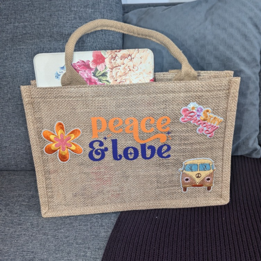 Tote Bag en Jute Peace & Love